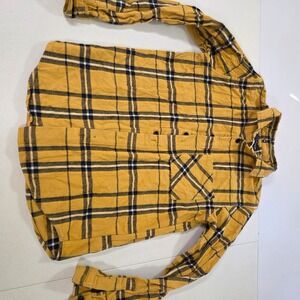 Original Use Mens Small Mustard Yellow Plaid Flannel Button Down Shirt LS